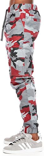 Mens Guys Ablanche Camo Cargo Pockets Twill Cuffed Joggers Pants 9JP15 (L, Red Camo)