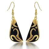 Black And Gold Tone Triangular Dangle Earrings