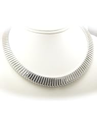 Rhodium Plated Graduated Mesh Collar Sterling Silver Chain Necklace Italy 17 Inch