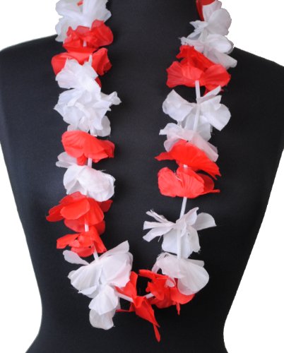 Immerschön Hawaii-Kette Blumenkette weiß-rot Sommer Party Fasching Karneval