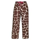 Giraffe Fun Print Novelty tie cord flannel cotton pants for lounging, sleep, sports.