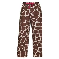 Giraffe Fun Print Novelty tie cord flannel cotton pants for lounging, sleep, sports.