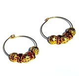 Amber Rhinestone and Gold Beaded Hoop Earrings