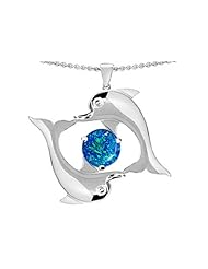 Original Star K (tm) Round 6mm Created Blue Opal Dolphin Pendant in 925 Sterling Silver