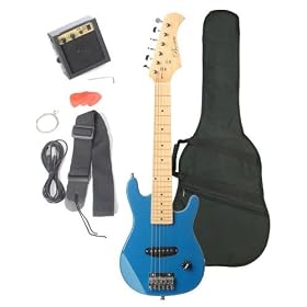 Barcelona Kid's Electric Guitar with 5-Watt Amp, Gig Bag, Strap, Cable, Strings, Picks, and Wrench - Blue Metallic: Musical Instruments