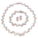 Oval Link Bubble Rose Gold Silver C.Z. Necklace Bracelet Earrings Set