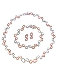 CleverSilvers Oval Link Bubble Rose Gold Silver CZ. Necklace Bracelet Earrings Set