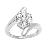 Platinum Plated Sterling Silver Diamond Bypass Flower Promise Ring