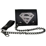 Superman Black Tri-Fold Biker Wallet with Chain