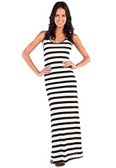 Slit Illusion Striped Print Polyester/Rayon Tank Maxi Dress 