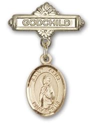 14K Gold Baby Badge with St. Alice Charm and Godchild Badge Pin