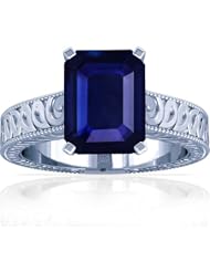 Platinum Emerald Cut Blue Sapphire Fana Designer Ring