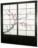 Japanese Décor & Désign - 80' Double Sided Cherry Blossom Shoji Sliding Interior Door Kit ( Black )