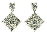 9ct White Gold Ladies Cluster Cubic Zirconia Set Diamond Shape Drop Earrings
