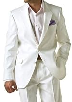 Executive Italian Linen Mens Suit Modern Two Button 2pc Hand Tailored Summer Suit Snow White