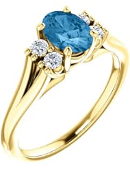 18K Yellow Gold 7.00x5.00mm Oval Cut Swiss Blue Topaz and Diamond Ring -- LIFETIME WARRANTY