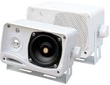 PYLE PLMR24 3.5-Inch 200 Watt 3-Way Weather Proof Mini Box Speaker System (White) (Pair)