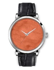SPRAWL Aanalog Fashion Series Silver Ladies Watches of Genuine Black Leather Strap,Unique Wrist Watch for Women Girls Designed with Newspaper orange background