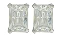 Platinum Overlay Sterling Silver 7x5mm Emerald Cubic Zirconia Four-prong Stud Earrings