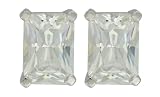 Platinum Plated Sterling Silver 7x5mm Emerald Cubic Zirconia Four-prong Stud Earrings