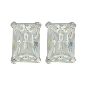 Buy Platinum Overlay Sterling Silver 7x5mm Emerald Cubic Zirconia Four-prong Stud Earrings by Amazon.com Collection