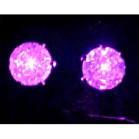 8mm Light Up LED CZ Round Stud Earrings Purple