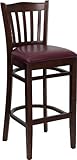 HERCULES Vertical Slat Back Mahogany Wood Bar Stool with Burgundy Vinyl Sea ....