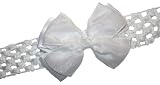 Clearance Sale New White GrosGrain & Organza Hair Bow with Crochet Stretch Headband