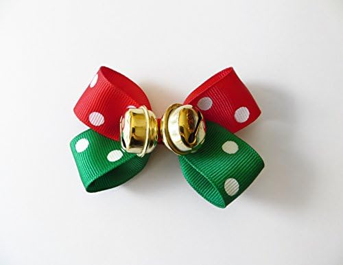 Girls Jingle Bell Christmas Barette Hairbow - Red & Green - One Size Hair Bow