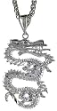 Sterling Silver 1 1/8" (29 mm) Small Diamond Cut Dragon Pendant