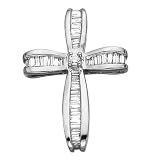 14K White Gold 7/8 ct. Round and Baguette Cut Diamond Cross Pendant with Chain