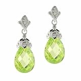 Sterling Silver Simulated Diamond and Light Green cz Teardrop Earrings