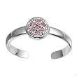 Sterling Silver Fashion Toe Ring -Floral with Pink CZ - 2mm Band Width