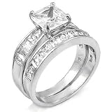 Cubic Zirconia Silver Wedding Ring Set - size 5