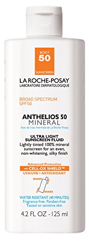 La Roche-Posay Anthelios 50 Mineral Ultra-Light Tinted Sunscreen Fluid for Body, Water Resistant with SPF 50, 4.2 Fl. Oz.