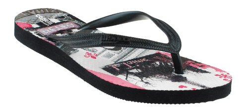 Capelli New York Paris Jet'Aime Printed Sock Ladies Fashion Flip Flop Black Combo 8