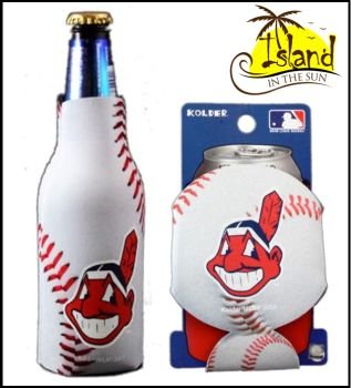 (2) CLEVELAND INDIANS MLB BASEBALL CAN & BOTTLE KOOZIE