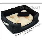 12675 Tierbett Schwarz-Beige INVERS ca. 52x40x16cm mit Innenkissen + Schmusekissen + Pipi-Schutz-Unterlage