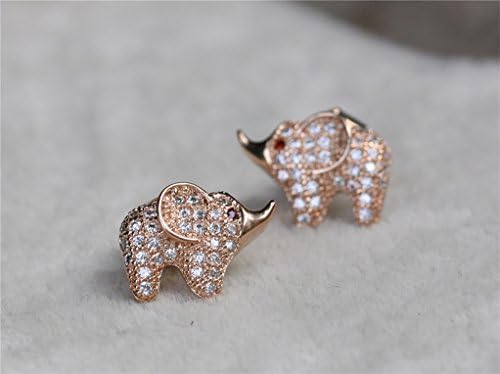 MP Micropave Setting of AAA Quality White Clear CZ Stones Pin Earrings Baby Elephant with Ruby Eyes Rose Golden Color 18K Gold Plated Gift for Her ADP 0704