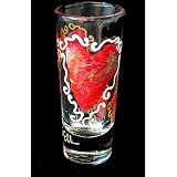 Hearts of Fire Design - Hand Painted - Collectible Shooter Glass - 1.5 oz.