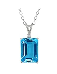 9.72 Ct Octagon Swiss Blue Topaz and White Diamond Sterling Silver Pendant