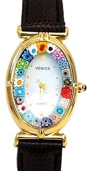 Murano Millefiori Watches, Verona Millefiori Watch Black Band Goldtone, Womens Watches, Womens Murano Millefiori Watches