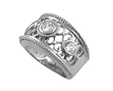 Sterling Silver Filigree Cut Ring with Bezel Set CZ Stones