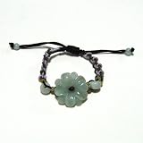 Hand-knotted Carved Daisy Jade Bracelet - Pink/Dark Green Adjustable Cord