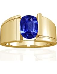 14K Yellow Gold Cushion Cut Blue Sapphire Solitaire Ring