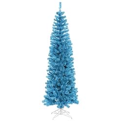 9' Pre-Lit Sky Blue Artificial Pencil Tinsel Christmas Tree - Blue Lights