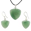 Green Aventurine Trillion Drop Pendant and Earrings Set - Pendant (22mm), Earrings (16mm) - Adjustable Cord Necklace