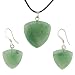 Green Aventurine Trillion Drop Pendant and Earrings Set - Pendant (22mm), Earrings (16mm) - Adjustable Cord Necklace
