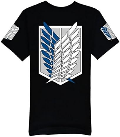 Attack on Titan (Shingeki No Kyojin) Anime T-shirt Cosplay Unisex Costume Black (XXL)