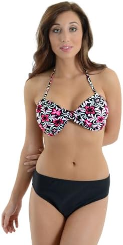 Caribbean Sand Women's Black and Pink Swimsuit 2 Piece Bandeau Bathing Suit Sizes: Large